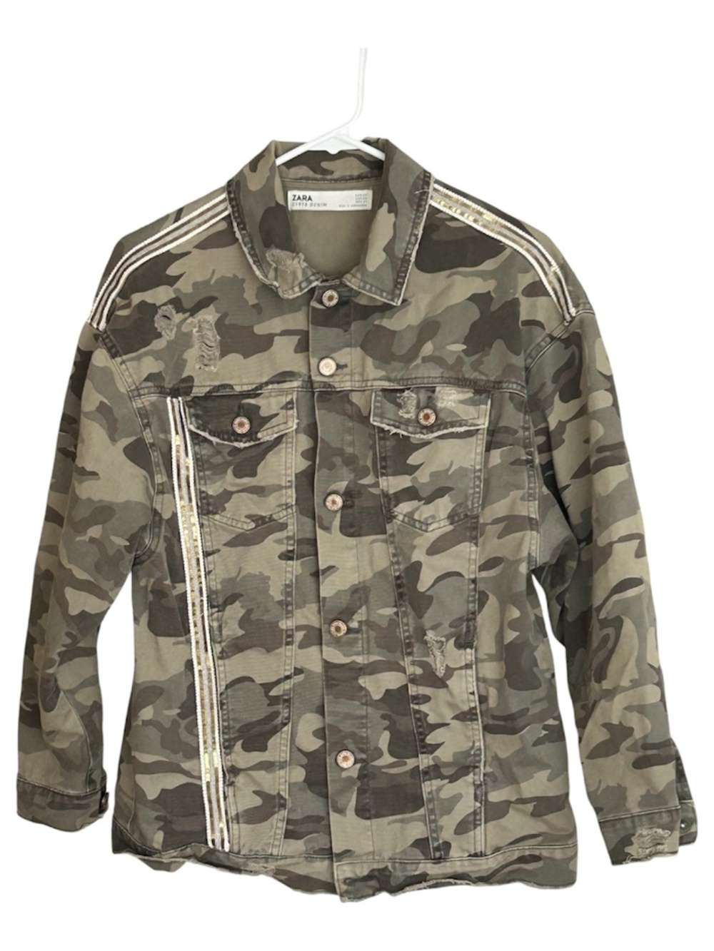Zara Camouflage Embellished Jacket XS Distressed